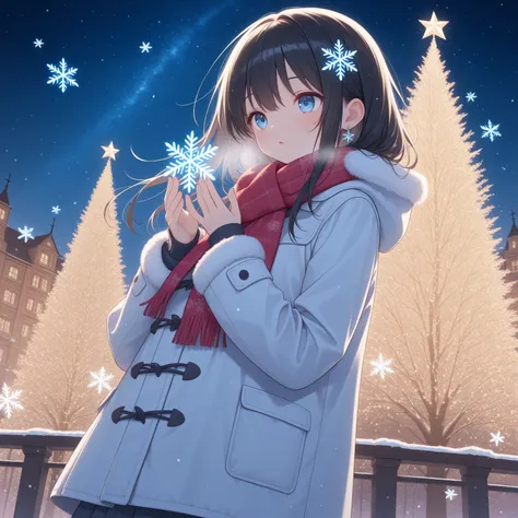 iro_mugen_illu,,(Masterpiece, Detail:1.2), Cute Winter Clothes, Stylish women in their 20s, Falling snowflakes, On Christmas nig...