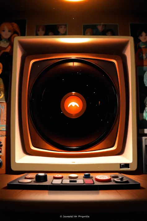 masterpiece, best quality, illustration, aspect ratio 2:3, setting: dim retro arcade at night filled with a row of vintage game ...