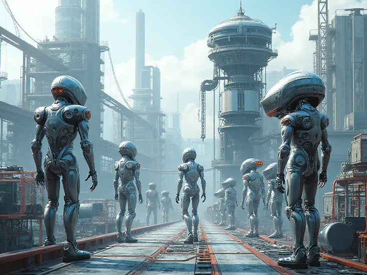 Generate images about the productive advancement of AI (represent only machines)