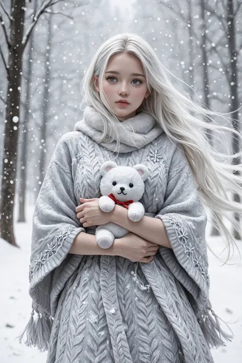 (masterpiece, best quality, absurdres, 8K, ultra-detailed, realistic), 1girl, symmetrical eyes, pale white skin, snowflake cloth...
