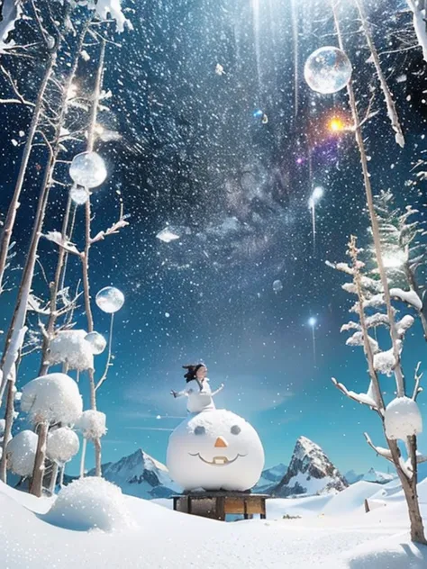 (((Many delicate powdery snow and snow crystals are arranged gracefully, creates a fantastic and enchanting scene. Illuminated S...