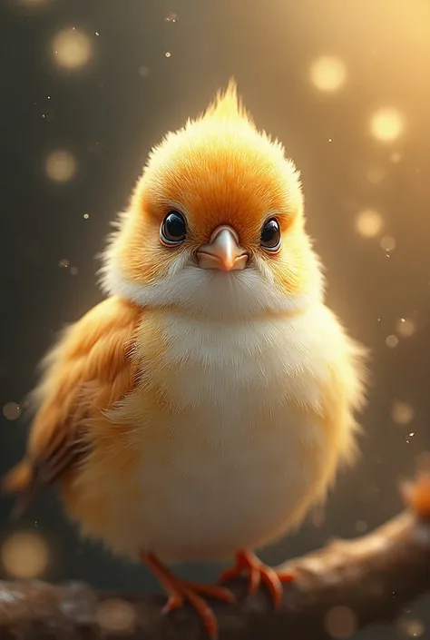 is a captivating close-up portrait of a beautiful little bird that glows with the soft golden light of a quiet morning, with bri...