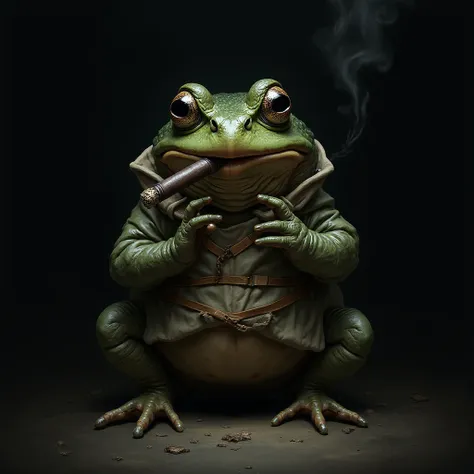 Toad in a straitjacket with a cigar in a dark style
