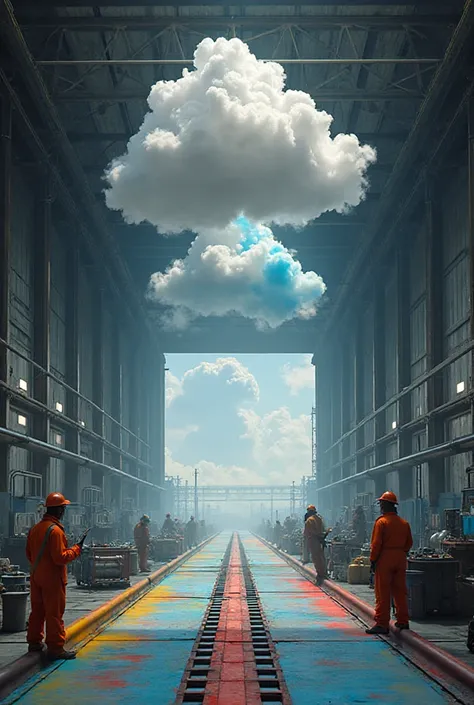 In an industrial hangar (or simply in a gray garage) factory installed a conveyor, how the. Monochrome gray clouds ride through ...