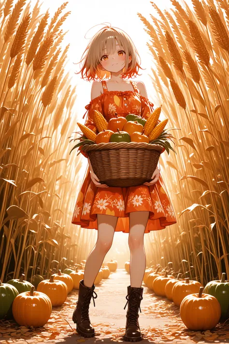 beautiful, 748cmStyle , (masterpiece:1.3), (vibrant harvest colors), A cute 19-year-old girl , **Harvest Blessing Bringer**, **...