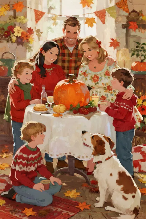 happy family on thanksgiving, all are handsome men