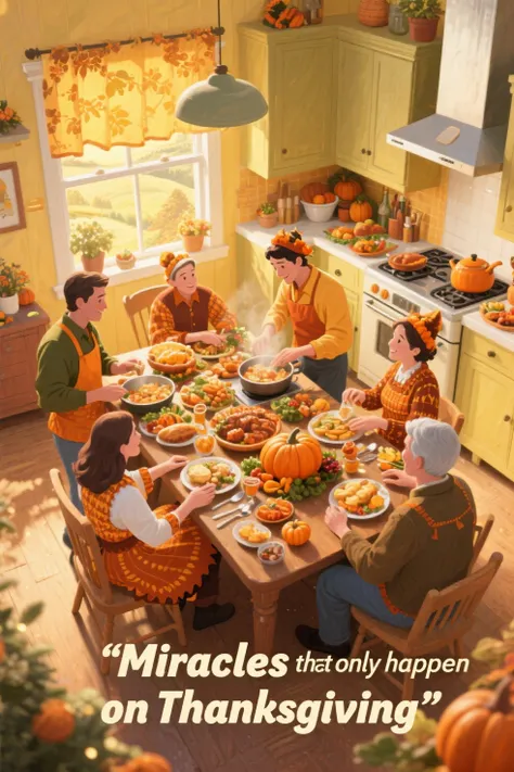 Thanksgiving landscape、Miracles that only happen on Thanksgiving、people who cook and celebrate Thanksgiving at home、top quality,...