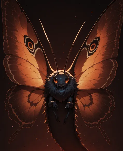 Whale, having moth wings, antenna, insect-like eyes, female, dark abyss in background