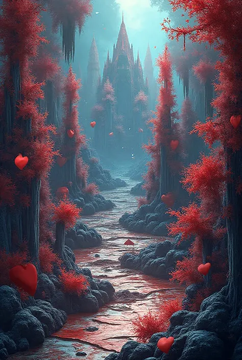 create a picture with card suits everywhere, the image resolution should be 1920 by 1024, and all this should be in red blue ton...