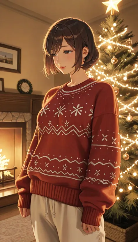 Anime style with rich shading and detailed lighting (not flat). A mature woman around 40–45 years old, naturally attractive, wit...