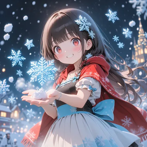 very detailed, 8k, beautiful girl fused with săSmile Yanăface upăWinter Illuminationsă(dark hairedăstraight long hairăCrimson Ey...