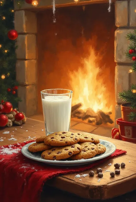 milk and cookies for Santa, acrylic painting