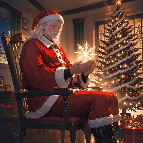 high_quality, highres, detailed_eyes, detailed, masterpiece, best quality, absurdres, 8k, HDR, Male, Man, Santa Claus, White hai...