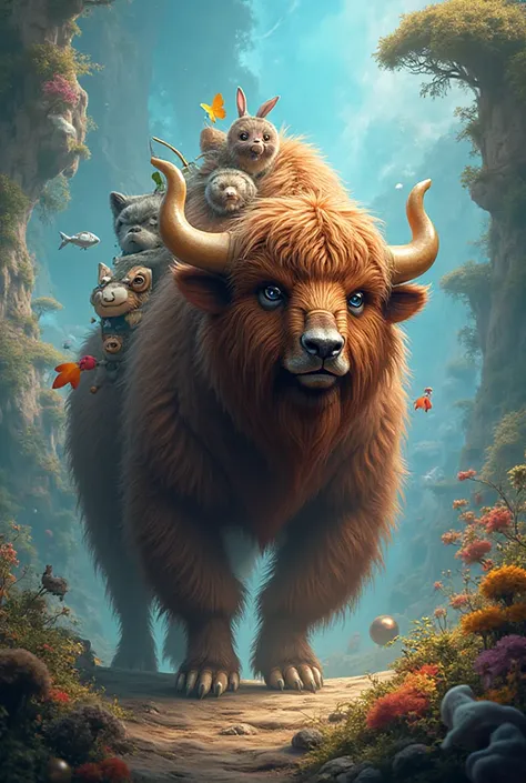 . Ask for these 5 animals to be combined into one.(Switch from bison to cartoon fish