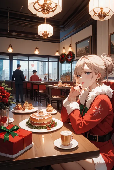 Christmas dinner at a high-end restaurant in Ginza。The city's illuminations shine from the glass-walled interior、French cuisine ...