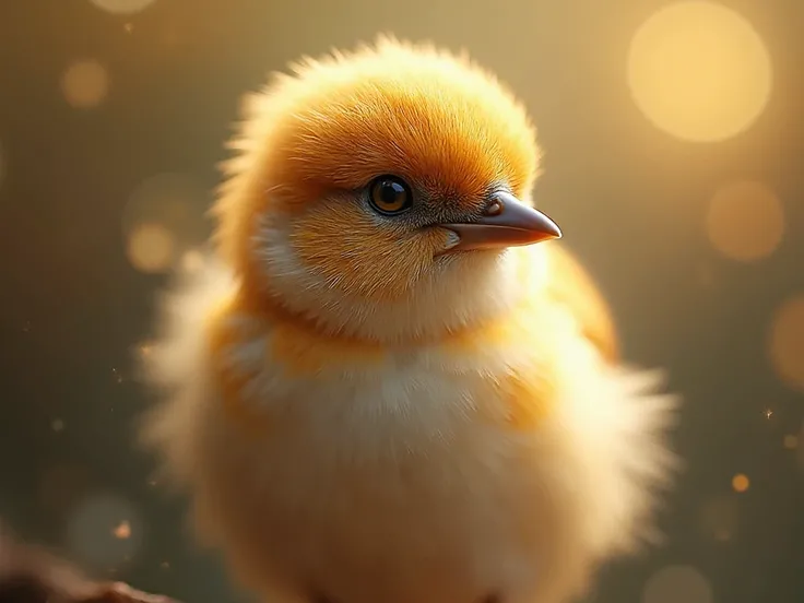 is a captivating close-up portrait of a beautiful little bird that glows with the soft golden light of a quiet morning, with bri...