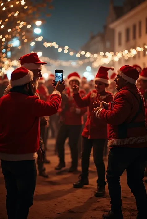 The photo shows funny people with Christmas paraphernalia, who are dancing vigorously, creating a festive atmosphere. One of the...