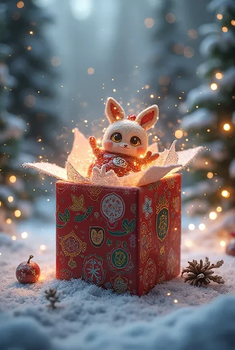 , generate a drawing on the theme “a magical gift from White Russia” in New Year's style, with Belarusian symbols