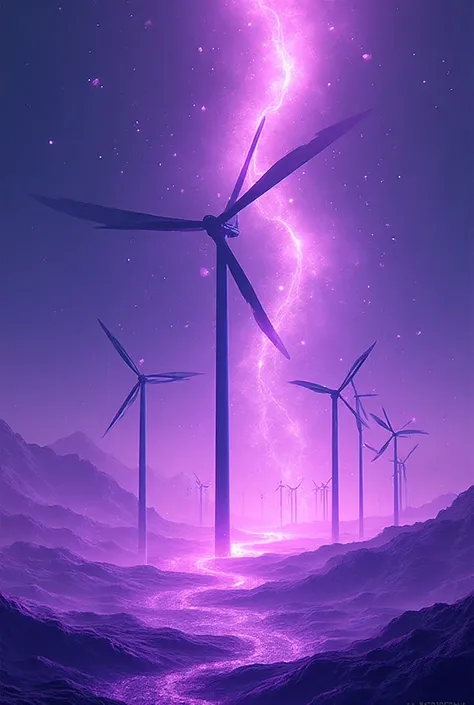 Create a simple logo of a bottomless purple wind farm