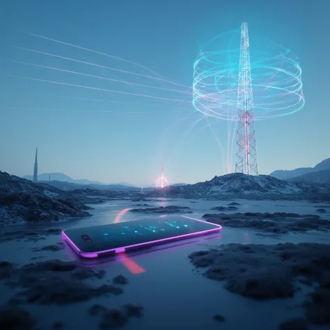 images of radio waves from the phone to the radio tower to the controller