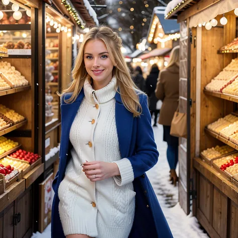 A hyper-realistic full body portrait of a beautiful 26 year old french girl, beautiful smile, full lips, medium long (blonde hai...