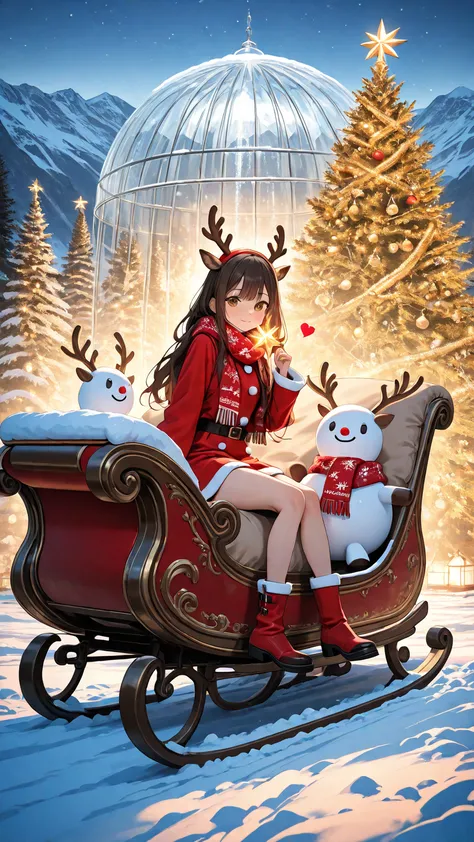 An award-winning 8K photo that captures the magic of holiday scene. The focal point is a beautiful young Korean woman sitting o...