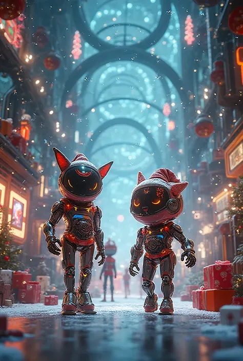 christmas vibe, robots, elfs and gifts