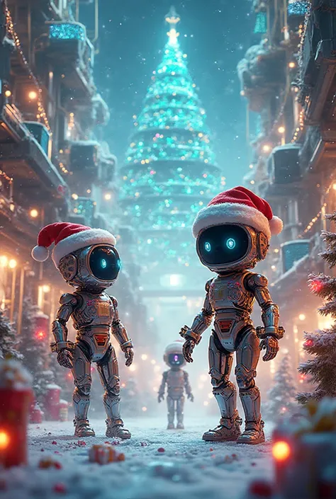 christmas vibe, robots, elfs and gifts
