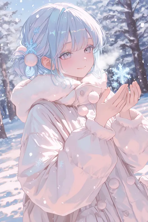 muffler, 1girl, pastel colors, pale colors, low saturation, soft light, fine details, sharpness, blue hair, baggy clothing, cute...