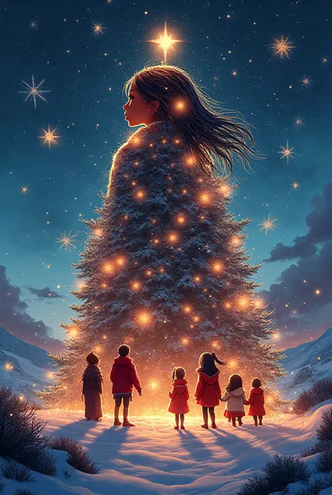 High quality, 8K Ultra HD, A beautiful dCreate a striking Christmas poster with an anime aesthetic, bright colors and large, ele...