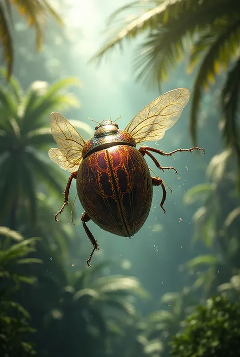 Coconut beetle glides around in the air