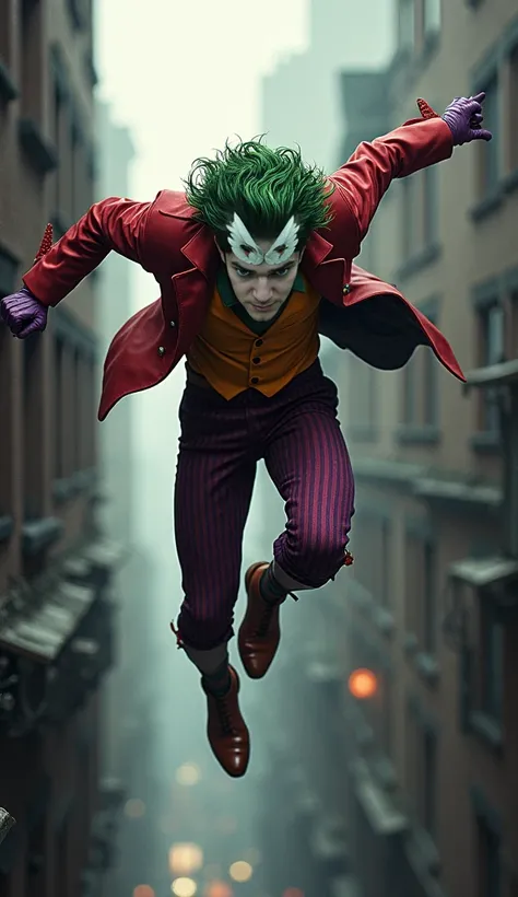 Generate a Joker hero who runs by the face