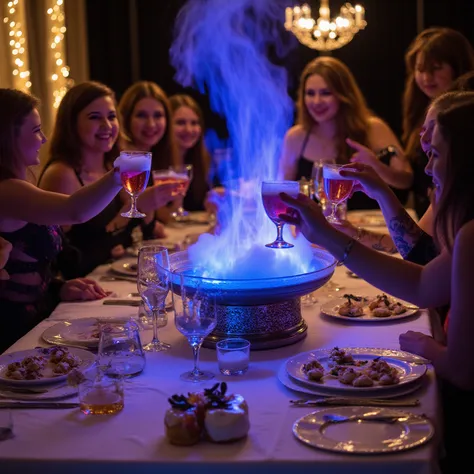 New Year's table The hissing of foamy glasses
And the punch flame is blue..