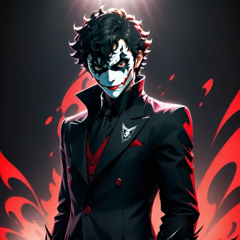 Ultra-detailed stylish anime artwork inspired by Persona 5. Featuring Joker standing confidently with his signature black coat, ...
