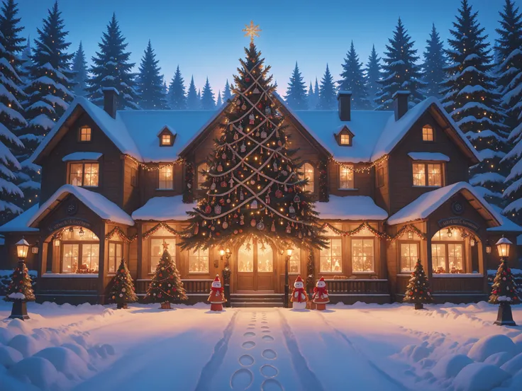 masterpiece, best quality, ultra-detailed, 8k, a cozy Christmas town blanketed in fresh white snow, gentle snowflakes falling fr...