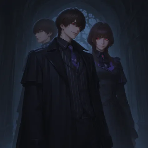 A semi-realistic digital oil Handsome Korean man teenage boy standing . He wears the purple and black striped Nevermore Academy ...