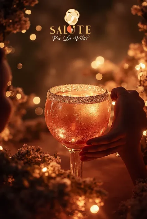 Create a conceptual photo post for the brand Salute per la Vite, a premium mobile cocktail bar. color palette #542318, #b07a4f y...