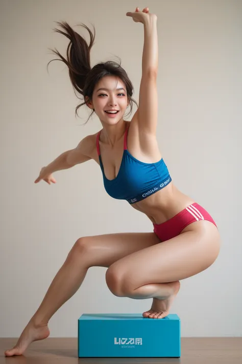 Woman jumping over jump box