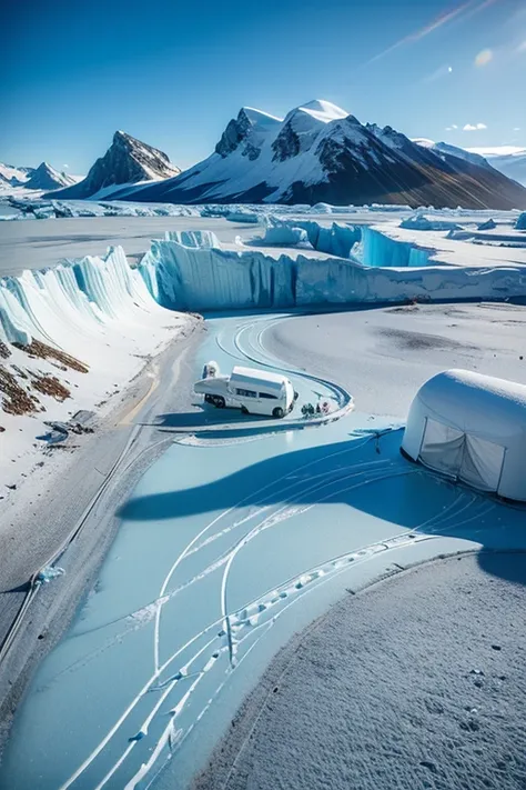 top quality, Masterpiece, Ultra High Definition, Glacier Expedition, A huge wall of ice, Clear Blue Ice, Snowfield, Adventurer T...