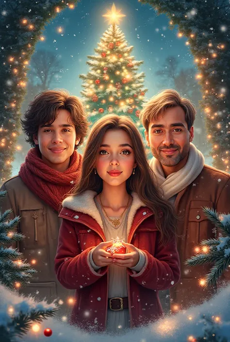 I want a Christmas poster with the people in the image that I will attach without losing anything of their resemblance