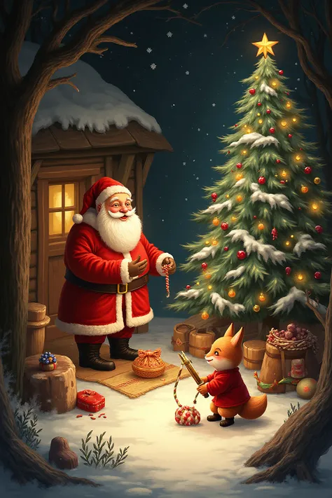 8. Scene 8 - Gifts

The scene is in the middle of the cozy wooden house of the fox in the large room of the fox's house, Santa C...