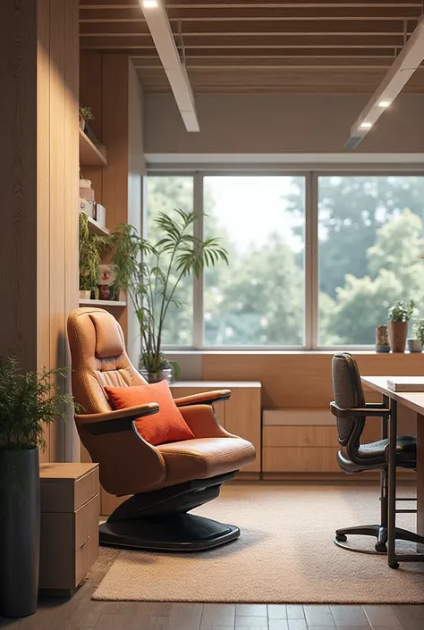 Classroom with massage chair and comfortable desk: comfortable, ergonomic lounge areas and study spaces, that can be adapted for...