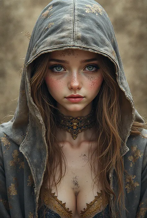 16-year-old girl, the face looks like Ana de Armas, but a younger and nicer, chest size 2, thin waist, wide waist, full view , i...