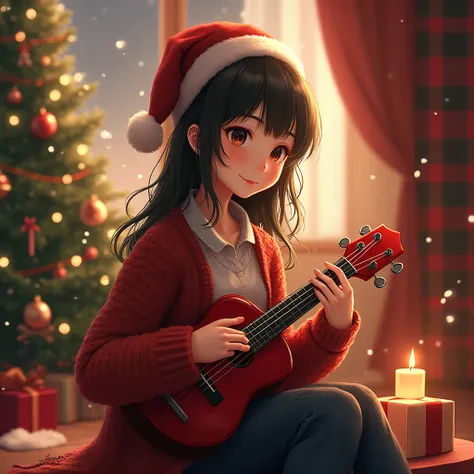 young woman playing red ukulele、Christmas room、anime style
BEST QUALITY,4K,8K,High Resolution,Famous Paintings,ultra-fine depict...