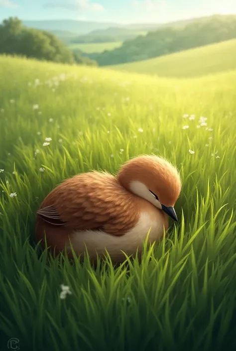 sleeping lark on grass