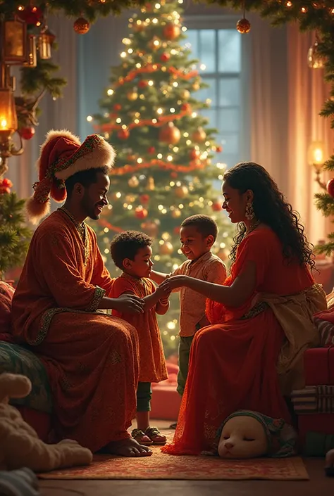Image de la fête de Noël avec deux famille européenne et africaine 