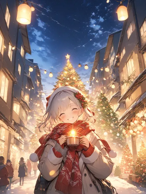 Christmas、muffler、Wear warm clothes、Smile Yan、Illuminations、high image quality