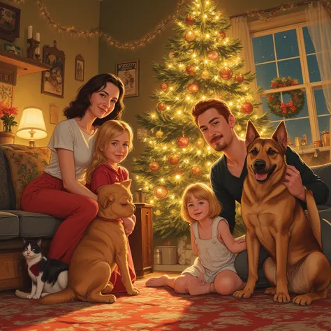 Christmas vintage illustration in the style of 1960s Coca-Cola advertising posters, without logos or lettering.
Warm festive atm...