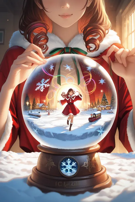 (masterpiece:1.3), best quality, ultra detailed, illustration, anime style, semi-realistic, 1girl, pretty young woman, Santa dre...