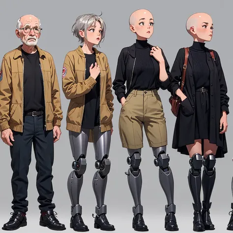masterpiece, best quality,gender transformation,sequence, old man, female,mtf, simple background, full body, male human to fema...